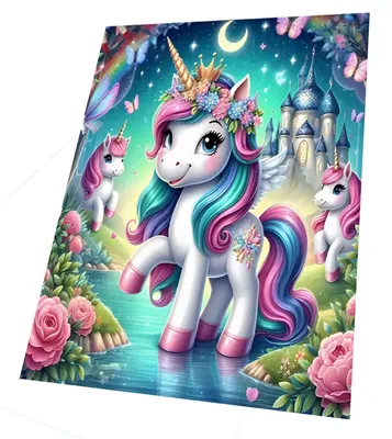 Productafbeelding van Kinderen vloerkleed, 120x160 cm - Eenhoorn en kristallen kasteel