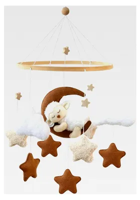 Produktbild von Mobile Baby, Schlafendes Alpaka Mond Babybett Mobile aus Filz, Wolken Windspiele für die Krippe, Wickeltisch Anhänger für Neugeborene, Geschenk für Kinderwagen