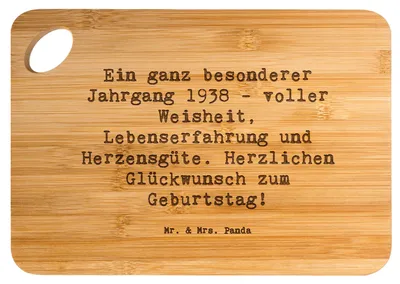Produktbild von Mr. & Mrs. Panda Schneidebrett Spruch 1938 Geburtstag - Transparent - Geschenk, Hackbrett, Frühstücksbrett, Holzbrett, Alter, Geburtstagsgeschenk, Jahrgang, Geburtsjahr
