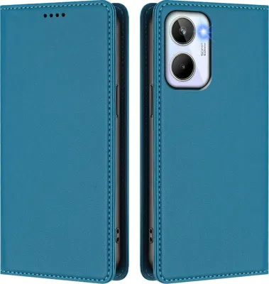 Image de Étui en cuir pour Realme 10 4G, étui à rabat magnétique en cuirPolyuréthaneavec support, bleu lac
