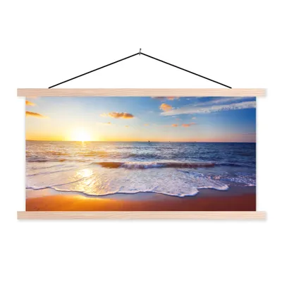 Produktbild von MuchoWow® Textilposter Strand - Meer - Sonne - Horizont 60x30 cm mit holzfarbenen Rahmen - Dekoration