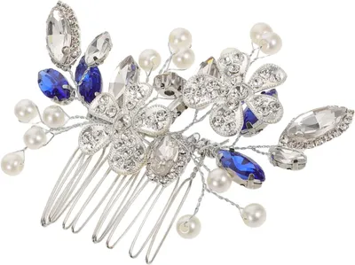 Produktbild von Braut-Haarkamm mit funkelnden Glas-Strasssteinen und silberner Blumendekoration als seitlicher Haarschmuck für die Hochzeit – elegante Vintage-Seitenkämme für Bräute und Brautjungfern