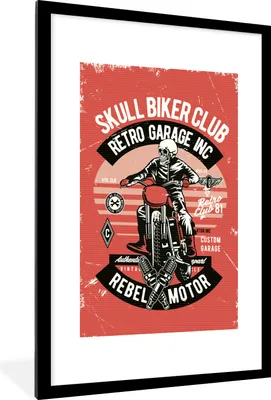 Produktbild von MuchoWow® MuchoWow® Gerahmtes Poster Motorrad - Totenkopf - Vintage - Zitat 60x90 cm - Poster mit zchwarzem Bilderrahmen - Dekoration - Wandposter Wohnzimmer - Hochwertig