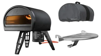 Produktbild von Gozney Roccbox Pizzaofen Matt Schwarz mit Abdeckhaube und Frontablage
