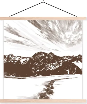 Produktbild von MuchoWow® Textilposter Berg - Meer - Strand 60x60 cm mit holzfarbenen Rahmen - Wanddekoration