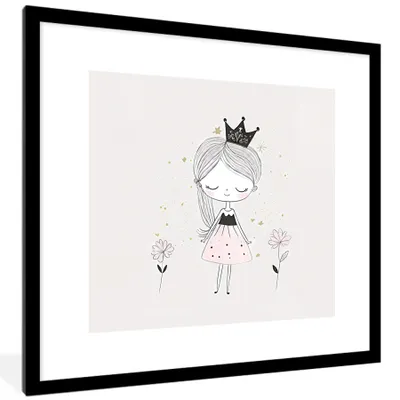 Produktbild von MuchoWow® Gerahmtes Poster Prinzessin - Kleid - Krone - Blumen - Mädchen 40x40 cm - Poster mit Schwarzem Bilderrahmen Wandposter Rahmen Foto Bilder - Poster - Plakat im Rahmen