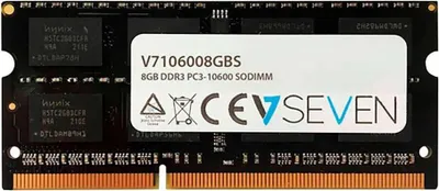 Obrázok produktu pre V7 V7106008GBS, 8 GB, 1 x 8 GB, DDR3, 1333 MHz, 204-pin SO-DIMM, Čierna