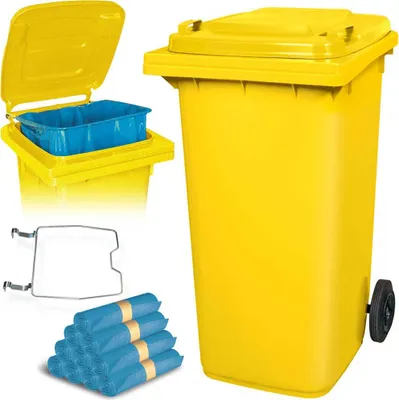 Produktbild von BRB 240 Liter Mülltonne gelb mit Halter für Müllsäcke, inkl. 100 Müllsäcke