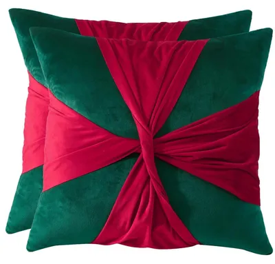Productafbeelding van Kerstkussenhoes, fluweel, 45x45 cm, rode band, set van 2