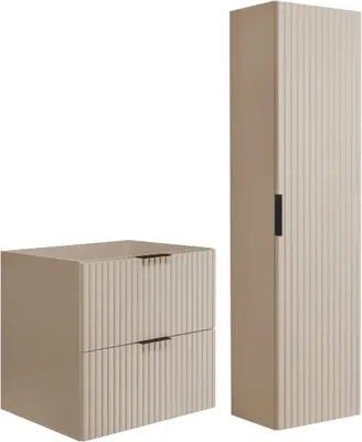 Immagine prodotto di RODAN | Set di mobili da bagno - Beige Mat - 60/57/46 cm & 35/136/27 cm - Mobile alto - Mobile da bagno - Mobile da bagno - Senza top