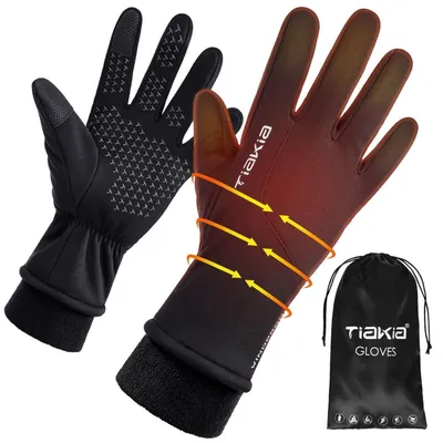 Produktbild von Fahrradhandschuhe Herren Damen Winter Warm Winddicht Wasserfest Touchscreen B-XL