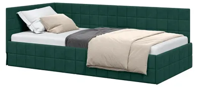 Produktbild von Eckbettgestell mit Kopfteil Dunkelgrün 90 cm x 200 cm Samt