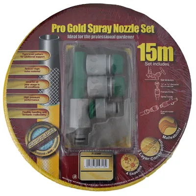 Obrázek produktu pro Zahradní hadice žlutá 15 m 1/2 palce s rozprašovací tryskou + adaptér
