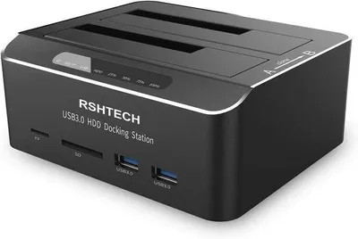 Zdjęcie produktu dla Podwójna aluminiowa stacja dokująca USB 3.0 do dysków HDD i SSD z czytnikiem kart SD