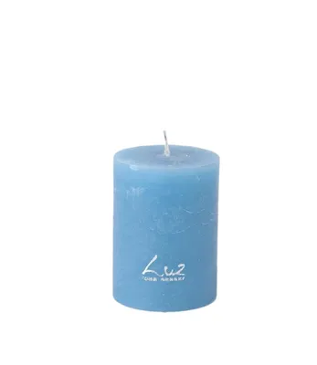 Productafbeelding van 2x Rasteli Luz rustieke kaars, afmetingen: diameter 7 cm, hoogte 10 cm - oceaanblauw