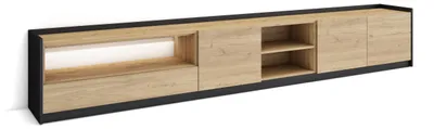 Image de Meuble tv effet bois de chêne et noir 310x37x50cm avec Led