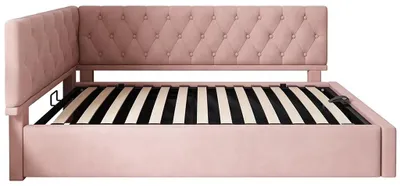 Productafbeelding van Dagbed - Slaapbank 90 x 190 cm - Met hydraulische opbergruimte - Fluweel - Zonder matras - Roze