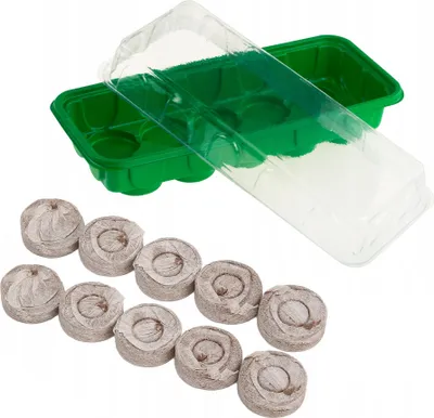 Produktbild von MIKONI Mini Gewächshaus + 10 Kokos Quelltabletten Zimmer Anzuchtplatte Pflanztöpfe Saattopf Quelltabs Aufzucht Zimmergewächshaus Treibhaus Anzuchtset