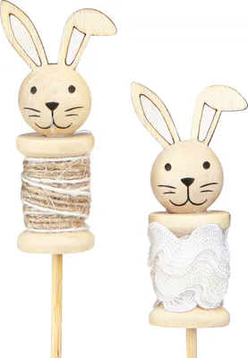 Produktbild von Osterdeko Holz-Blumenstecker Hase Natur, Braun, Weiß 32cm 8er Set, 8 Stück