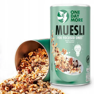 Produktbild von OneDayMore | Konzentriertes Müsli mit Nüssen und Schokolade | ballaststoffreich, Omega-3, Eisen, Magnesium, 450g 6 Portionen