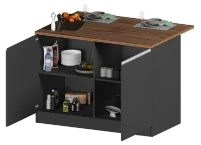 Produktbild von Kücheninsel Emmanuel, zusätzlicher Ablagetisch, Küchenschrank mit 2 Türen, 100 % Italy, 125 x 90 x 90 cm, Anthrazit und Eiche