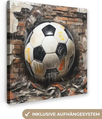 Produktbild von MuchoWow® - Leinwandbilder - Fußball - Wand - Schwarz - Weiß, Wandbild, Wanddeko Bilder Wohnzimmer, 90x90 cm
