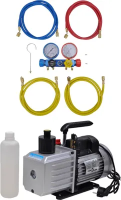 Produktbild von Vakuumpumpe mit 4-Wege-Verteiler-Manometer Set für Klimaanlagen