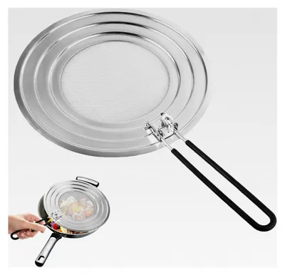 Produktbild von Spritzschutz für Pfannen, 30 cm Edelstahl Spritzschutz mit klappbarem Griff zum Schutz vor Fettspritzern