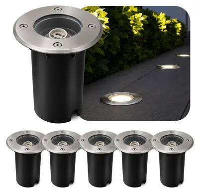 Image de Lot de 6 spots encastrables SSC-LUXon KALPA argent 230 V IP67 résistants à la pluie, aux chocs et à l'oxydation – Idéaux pour les allées, les vérandas et les jardins