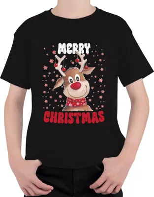 Produktbild von Merry Christmas Reh Rentier Süß - Weihnachten Xmas Christmas Uni Kinder T-Shirt, Schwarz, 104