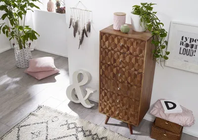 Produktbild von MASSIVMOEBEL24 Kommode Akazie 53x42x125 natur lackiert MOSAYK #108