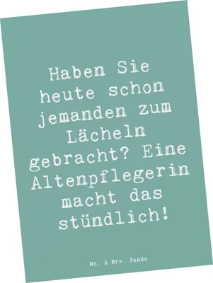 Produktbild von Mr. & Mrs. Panda Postkarte Spruch Altenpflegerin Lächeln - Meeresbrise - Geschenk, Dank, Hommage, Fürsorge, bildkarte, Postkarten, Beruf, Ansichtskarten, Grußkarte