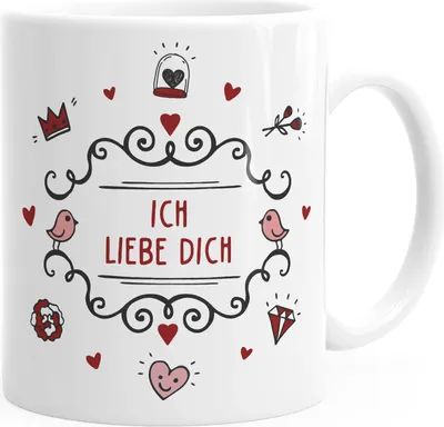 Produktbild von Kaffeetasse mit Botschaft Geschenk Weihnachten Geburtstag Muttertag Dankeschön Präsent Überraschung Moonworks® Ich liebe dich weiß Keramik-Tasse