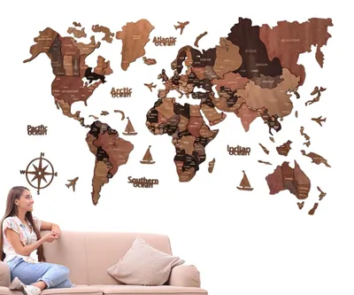 Immagine prodotto di Mappa del mondo in 3D in legno per la decorazione della parete