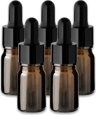 Produktbild von 5x Braune Glasflasche 5 ml mit schwarzer Pipette Glasfläschchen Probe
