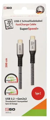 Obrázek produktu pro 2GO 797515, 2 m, USB C, USB C, USB 3.2 Gen 2x2, 20 Gbit/s, Stříbrná
