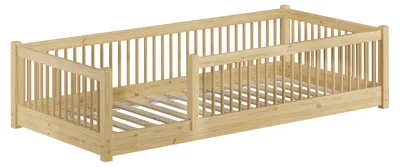 Produktbild von Kinderbett niedriges Bodenbett Kiefer natur 90x200 Kleinkinder Laufstall ähnlich V-60.65-09Rollrost inkl.