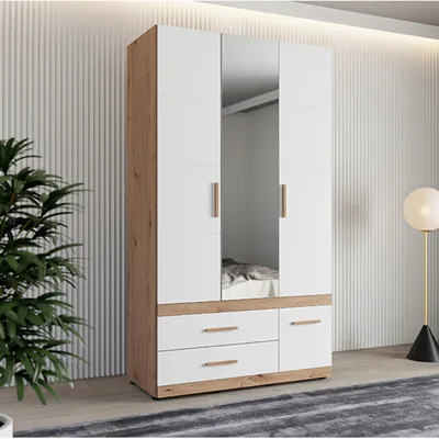 Immagine prodotto di Yelapa - Guardaroba 3 Ante, 117x52 cm Bianco Opaco, Appendiabiti