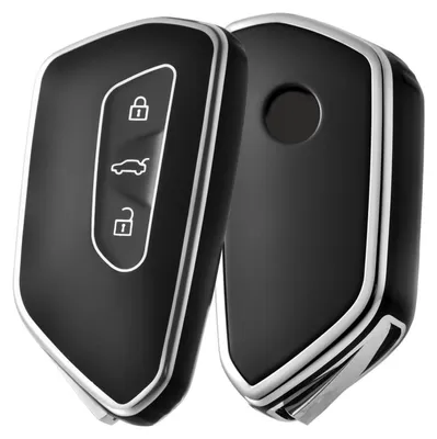 Produktbild von Autoschlüssel Hülle TPU Silikon für VW Golf 8 ID3 ID4 GTI GTE Seat Leon MK4 Skoda Octavia Silber Rand-Schwarz