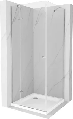 Immagine prodotto di Mexen Roma cabina doccia ad anta battente 100 x 100 cm, trasparente, cromo + piatto doccia Flat - 854-100-100-01-00-4010