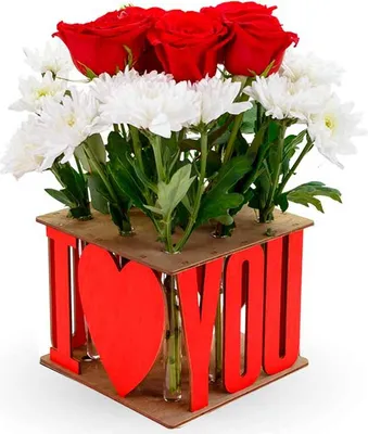 Image de puzzle 3D, vase décoratif I LOVE YOU, EWA, bois, 12 pièces