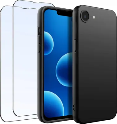 Zdjęcie produktu dla ZESTAW Etui do iPhone 16E Matowe Czarne Silikon 2 SZTUKI SZKŁO