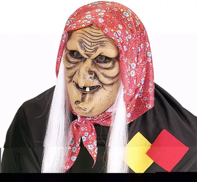 Produktbild von Gruselige Hexenmaske beige-rot-weiss