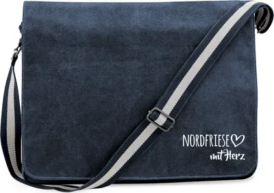 Produktbild von Huuraa Umhängetasche Nordfriese mit Herz 14 Liter Vintage Navy Canvas Laptoptasche Geschenkidee