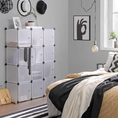 Produktbild von Schubladen Schrank mit Türen - 12-Fach-Regalsystem aus Kunststoff Weiss