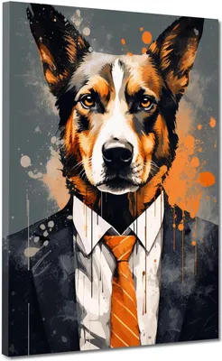 Produktbild von Hund im Anzug Pop Art Colour Leinwandbild Wandbild Kunstdruck XL Wanddeko: 60x80x2cm