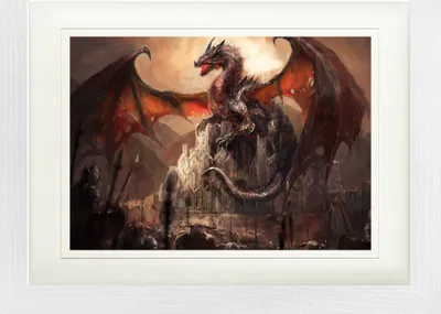 Produktbild von Drachen Gerahmtes Bild Mit Edlem Passepartout | Wand-Bilder | Im Bilderrahmen - Ein Schloss, Erobert Von Einem Drachen (30 x 40 cm)