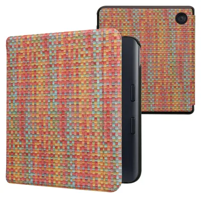 Produktbild von kwmobile Schutzhülle für Kobo Kobo Libra Colour / Tolino Vision Color Hülle - eReader Flip Case mit Auto Sleep Funktion - Farbenfroh karriert mit Gelb
