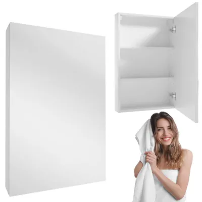 Obrázok produktu pre Aqua For You | Zrkadlová skrinka Gizmo E50 – závesná skrinka – biela – 50 x 76 x 12 cm – 1 dvierka – MDF