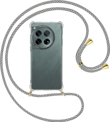 Produktbild von Handykette Backcover-Schutzhülle mit Band (Metall goldfarben) für OnePlus 12 5G (PJD110) - weiß/grau kariert
